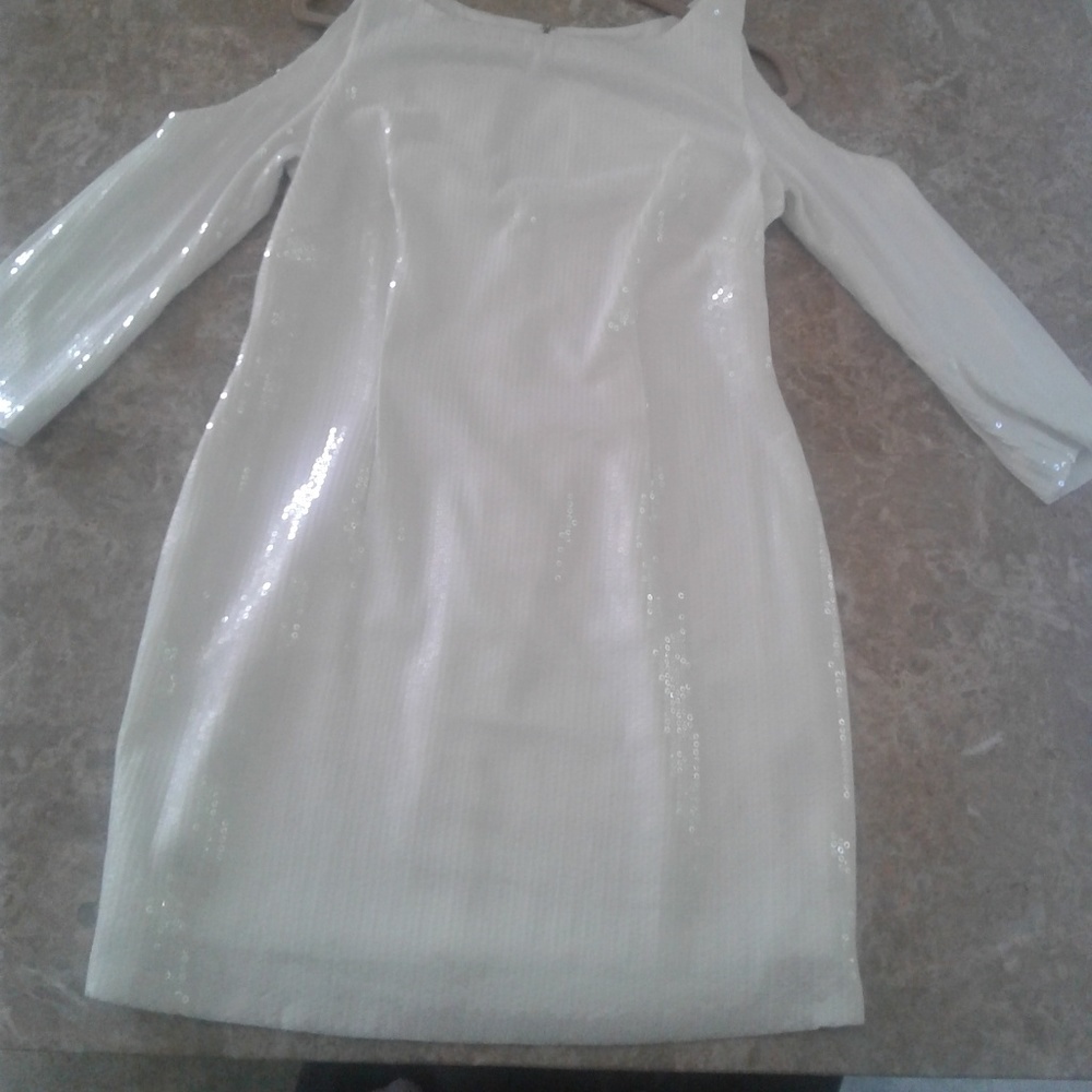 Winter White Sequin Shoulder Cutout Cocktail Dress